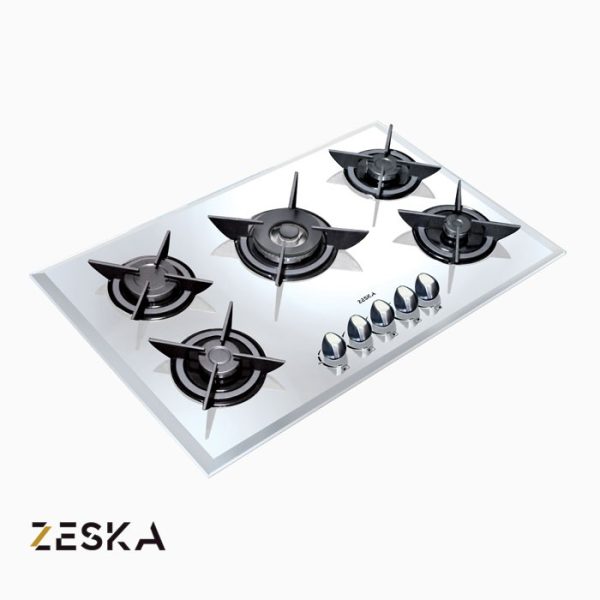 تصویر اجاق گاز توکار 5 شعله شیشه ای زسکا مدل G26dw با طراحی مدرن، صفحه شیشه‌ای مقاوم در برابر حرارت و مناسب آشپزخانه‌های امروزی