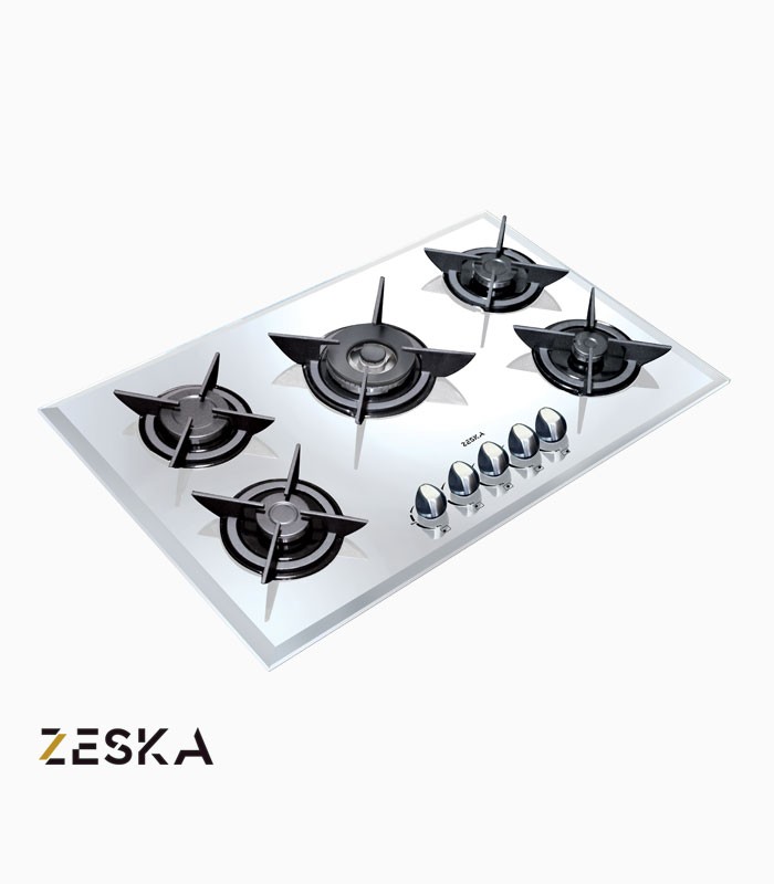 اجاق گاز توکار 5 شعله شیشه ای زسکا مدل G26dw تصویر اجاق گاز توکار 5 شعله شیشه ای زسکا مدل G26dw با طراحی مدرن، صفحه شیشهای مقاوم در برابر حرارت و مناسب آشپزخانههای امروزی