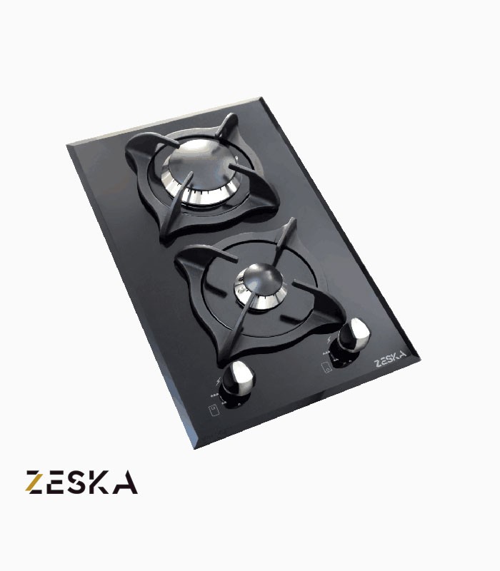 اجاق گاز توکار 2 شعله شیشه ای زسکا مدل G2s تصویر اجاق گاز توکار دو شعله شیشه ای زسکا مدل G2s با طراحی شیک و صفحه شیشهای مقاوم در برابر حرارت، مناسب فضاهای کوچک آشپزخانه