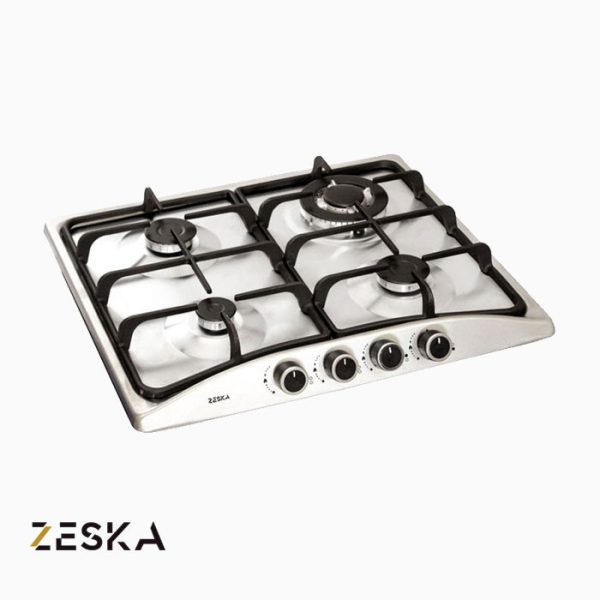 تصویر اجاق گاز توکار 4 شعله استیل زسکا مدل S40 با طراحی مدرن، صفحه استیل مقاوم در برابر حرارت و مناسب آشپزخانه‌های امروزی