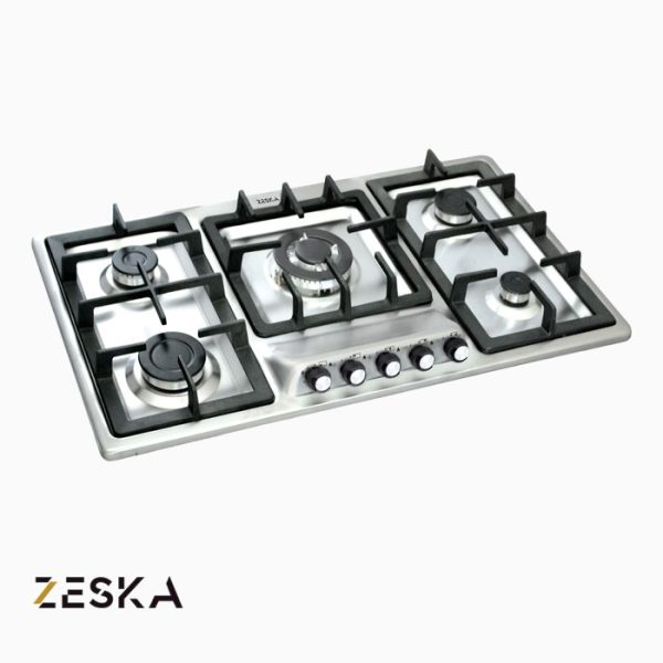 تصویر اجاق گاز توکار 5 شعله استیل زسکا مدل S16 با طراحی مدرن، صفحه استیل مقاوم در برابر حرارت و مناسب آشپزخانه‌های امروزی