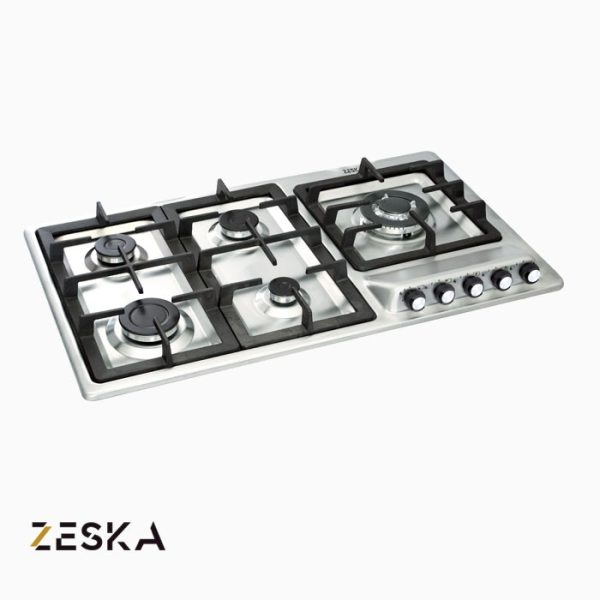 تصویر اجاق گاز توکار 5 شعله استیل زسکا مدل S17 با طراحی مدرن، صفحه استیل مقاوم در برابر حرارت و مناسب آشپزخانه‌های امروزی