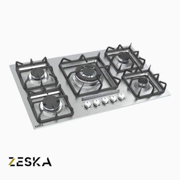 تصویر اجاق گاز توکار پنج شعله استیل زسکا مدل S20 با طراحی مدرن و صفحه استیل مقاوم در برابر حرارت
