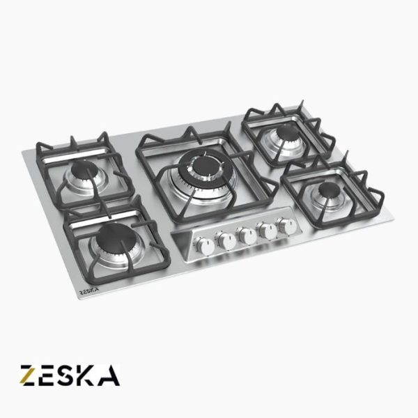 تصویر اجاق گاز توکار پنج شعله استیل زسکا مدل S30s با طراحی مدرن و صفحه استیل مقاوم در برابر حرارت