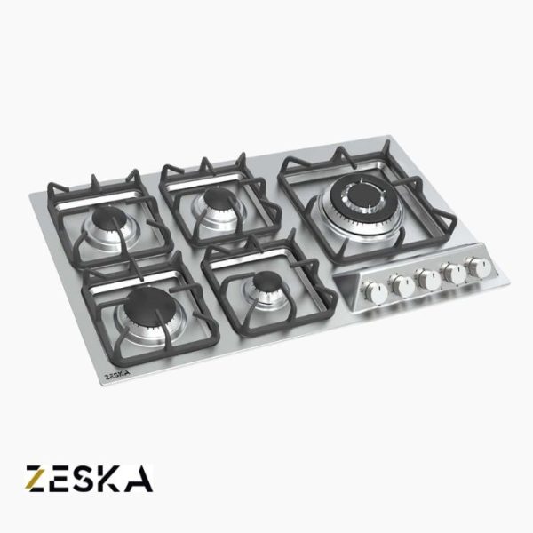 تصویر اجاق گاز توکار پنج شعله استیل زسکا مدل S31s با طراحی شیک و صفحه استیل مقاوم در برابر حرارت